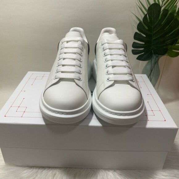Alexander McQueen White and Black Leather Sneakers - Picture 3 of 5